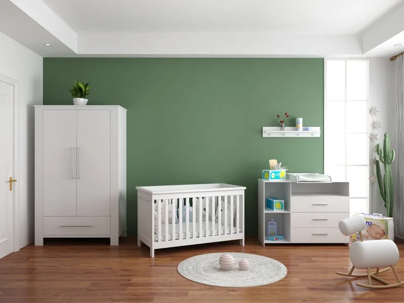 Jim Babykamer 3-Delig – Ledikant, Commode en Kast – Vanaf Geboorte tot ca. 2,5 Jaar by Born Lucky in White – product photo
