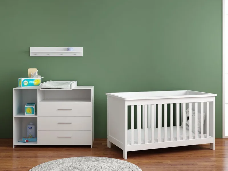 Jim Meegroei Babykamer 2-Delig – Ledikant en Commode – Vanaf Geboorte tot ca. 5 Jaar de Born Lucky en Blanc – photo produit