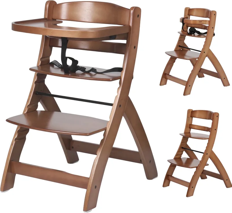 Kinderstoel / Eetstoel baby – In Hoogte Verstelbaar & Inclusief Eetblad – Vanaf 6 maanden van Born Lucky in Walnoot – productfoto