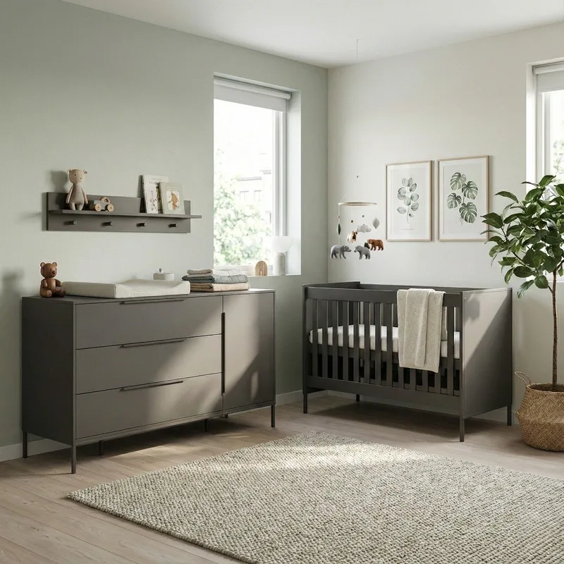 Lissabon Babykamer 2-Delig – Ledikant en XL Commode – Vanaf Geboorte tot ca. 2,5 Jaar van Born Lucky in Bruin – productfoto