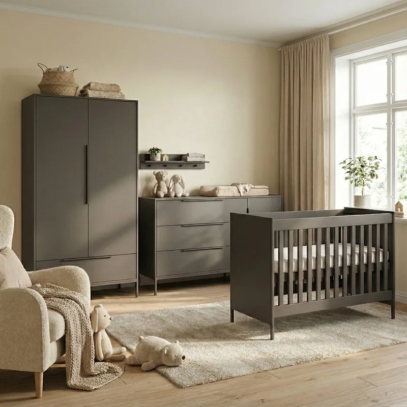 Lissabon Babykamer 3-Delig – Ledikant, XL Commode en Kast – Vanaf Geboorte tot ca. 2,5 Jaar van Born Lucky in Bruin – productfoto