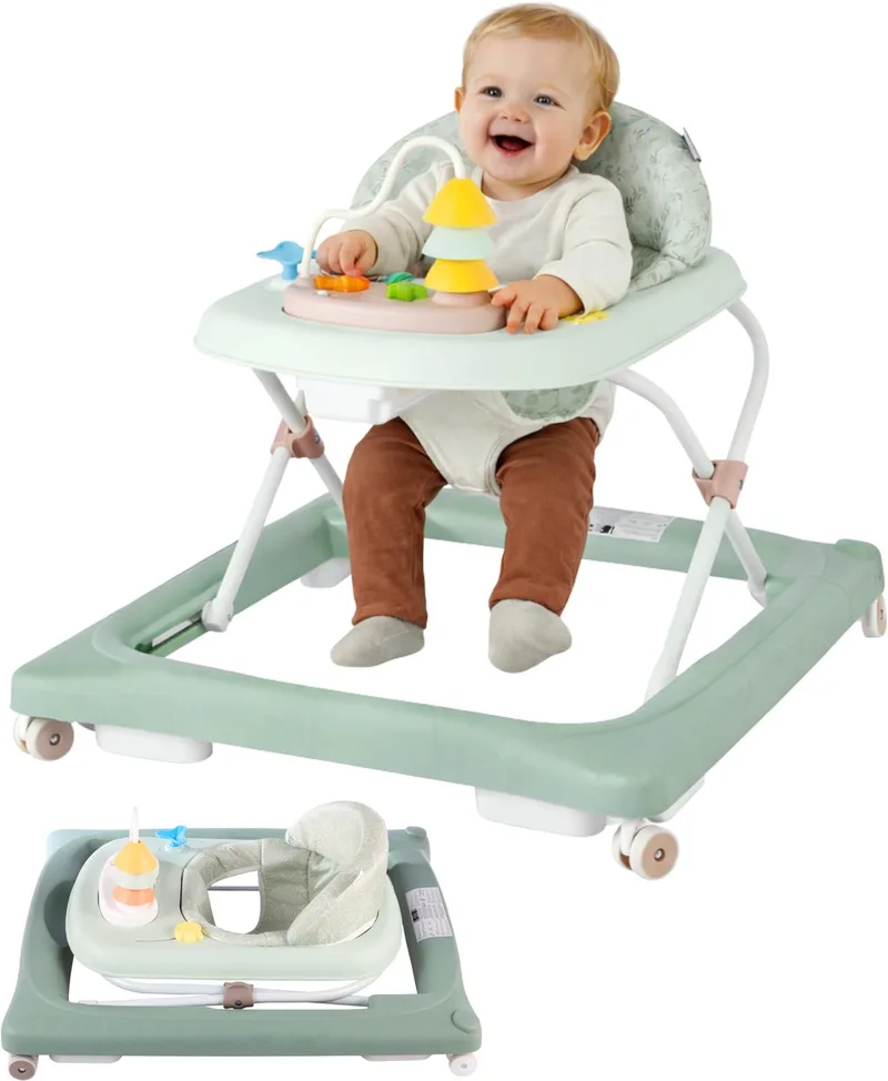 Loopstoel / Baby Walker – Makkelijk in te klappen – In hoogte verstelbaar – Met afneembare speelset - Soft van Born Lucky in Groen – productfoto