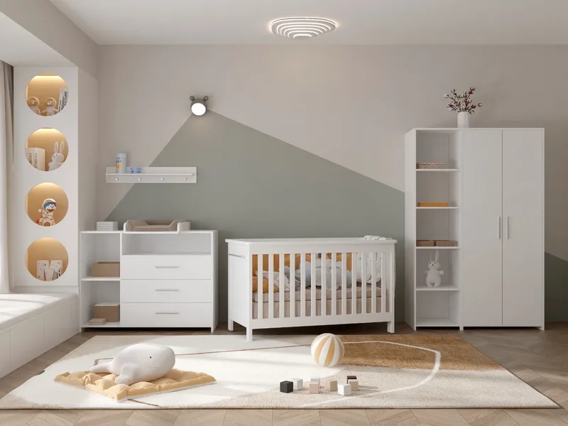 Luuk Babykamer 3-Delig – Ledikant, Commode en Kast – Vanaf Geboorte tot ca. 2,5 Jaar de Born Lucky en Blanc – photo produit