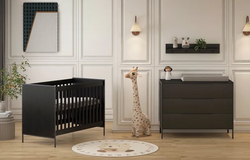 Marble Babykamer 2-Delig – Ledikant en Commode – Vanaf Geboorte tot ca. 2,5 Jaar by Born Lucky in Black – product photo