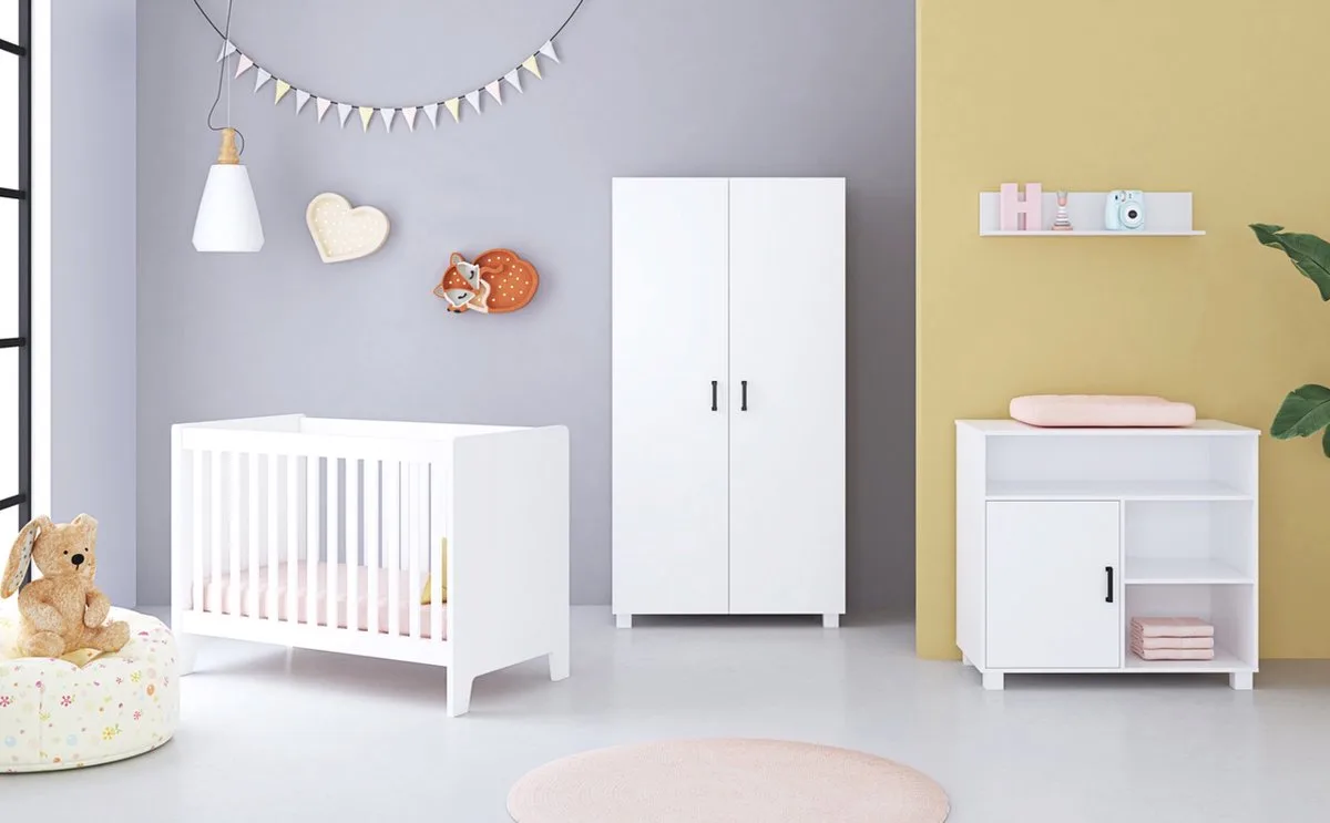 Mila Babykamer 3-Delig – Ledikant, Commode en Kast – Vanaf Geboorte tot ca. 2,5 Jaar by Born Lucky in White – product photo