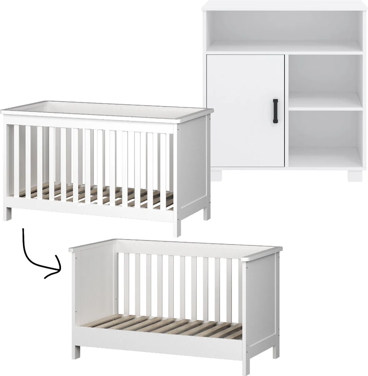 Mila Meegroei Babykamer 2-Delig – Ledikant en Commode – Vanaf Geboorte tot ca. 5 Jaar by Born Lucky in White – product photo