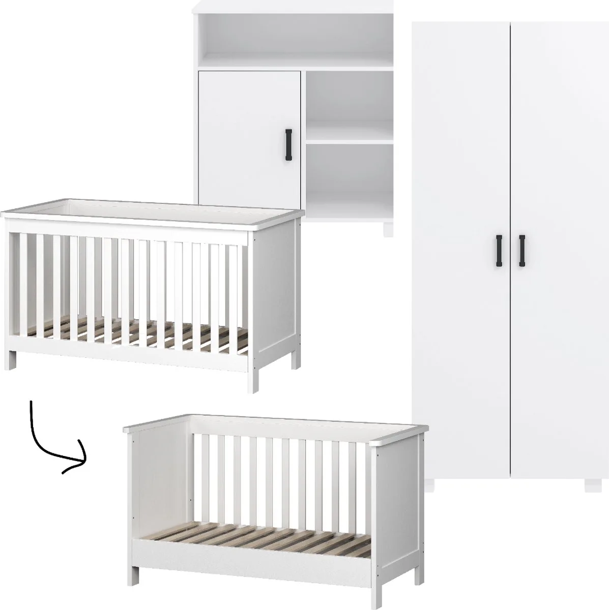 Mila Meegroei Babykamer 3-Delig – Ledikant, Commode en Kast – Vanaf Geboorte tot ca. 5 Jaar by Born Lucky in White – product photo