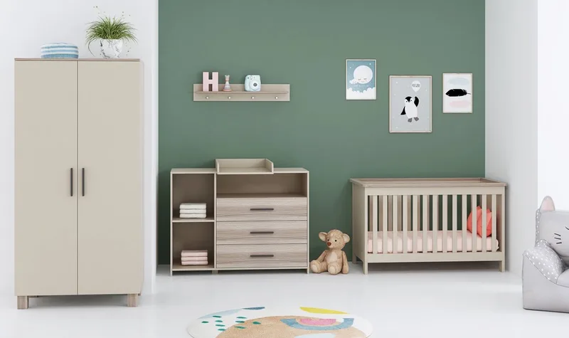 Noah Babykamer 3-Delig – Ledikant, Commode en Kast – Vanaf Geboorte tot ca. 2,5 tot 3 Jaar de Born Lucky en Clay – photo produit