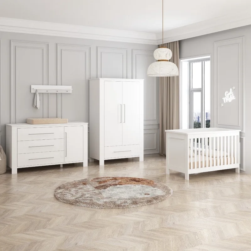 Noel Babykamer 3-Delig – Ledikant, XL Commode en Kast – Vanaf Geboorte tot ca. 2,5 Jaar de Born Lucky en Blanc – photo produit