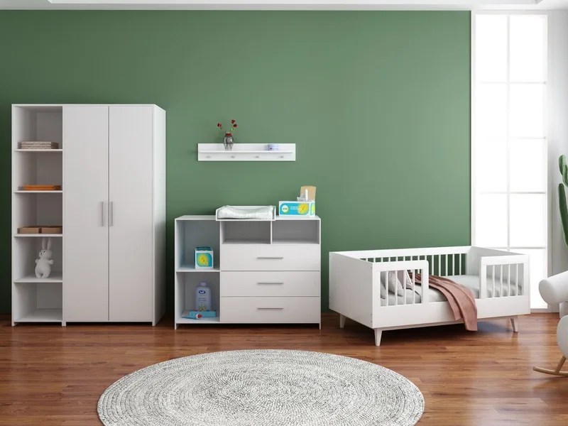 Peuterkamer Timo 3 Delig met Commode Jim en Lars Kledingkast – Geschikt vanaf 2 Jaar by Born Lucky in White – product photo