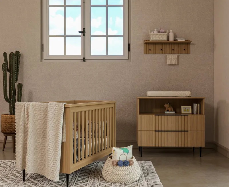 Praag Babykamer 2-Delig – Ledikant en Commode – Vanaf Geboorte tot ca. 3 Jaar de Born Lucky en Naturel – photo produit