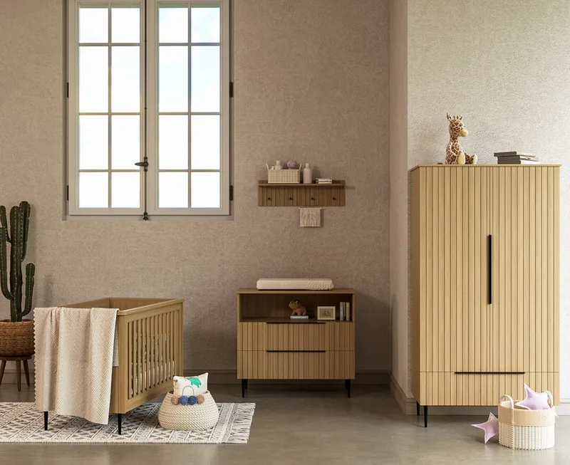Praag Babykamer 3-Delig – Ledikant, Commode en Kast – Vanaf Geboorte tot ca. 3 Jaar de Born Lucky en Naturel – photo produit