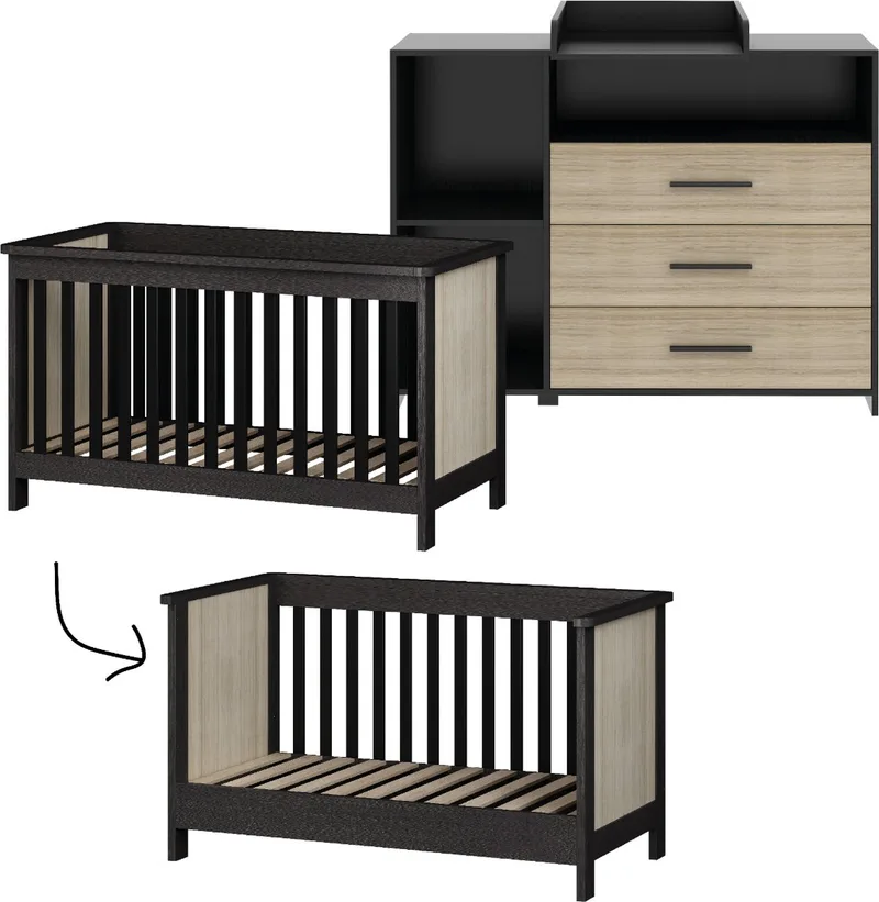 Reno Meegroei Babykamer 2-Delig – Ledikant en Commode – Vanaf Geboorte tot ca. 5 Jaar de Born Lucky en Noir – photo produit