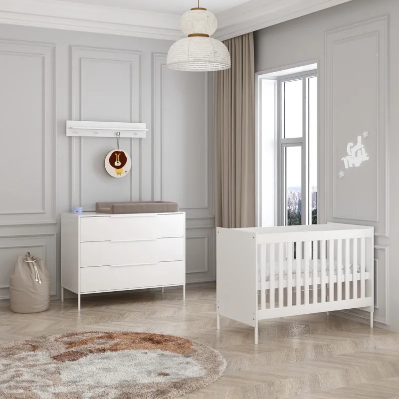 Santiago Babykamer 2-Delig – Ledikant en Commode – Vanaf Geboorte tot ca. 2,5 Jaar de Born Lucky en Blanc – photo produit