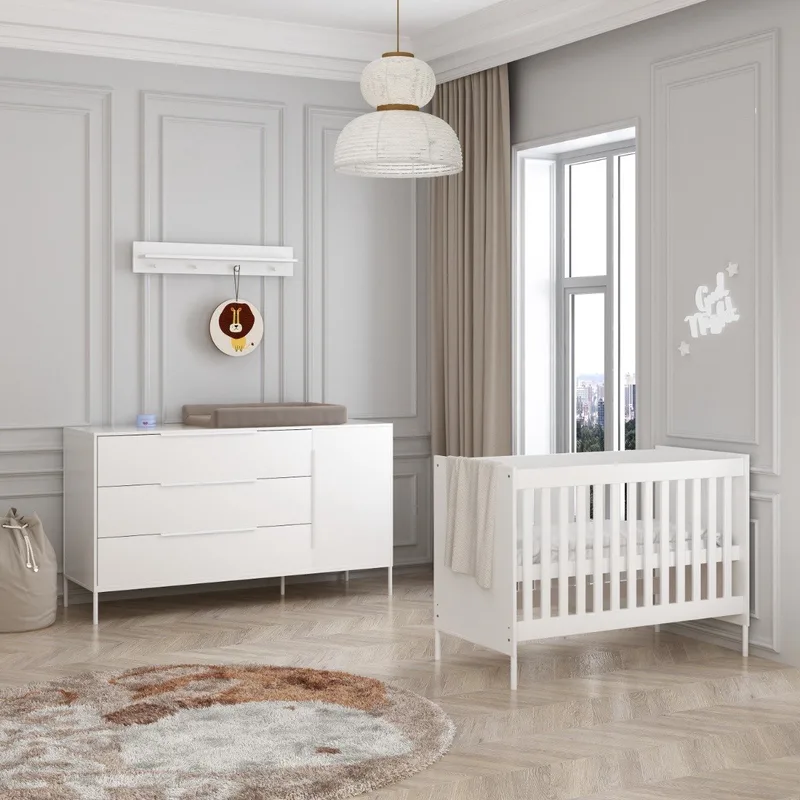 Santiago Babykamer 2-Delig – Ledikant en XL Commode – Vanaf Geboorte tot ca. 2,5 Jaar by Born Lucky in White – product photo