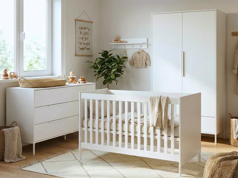 Santiago Babykamer 3-Delig – Ledikant, XL Commode en Kast – Vanaf Geboorte tot ca. 2,5 Jaar de Born Lucky en Blanc – photo produit