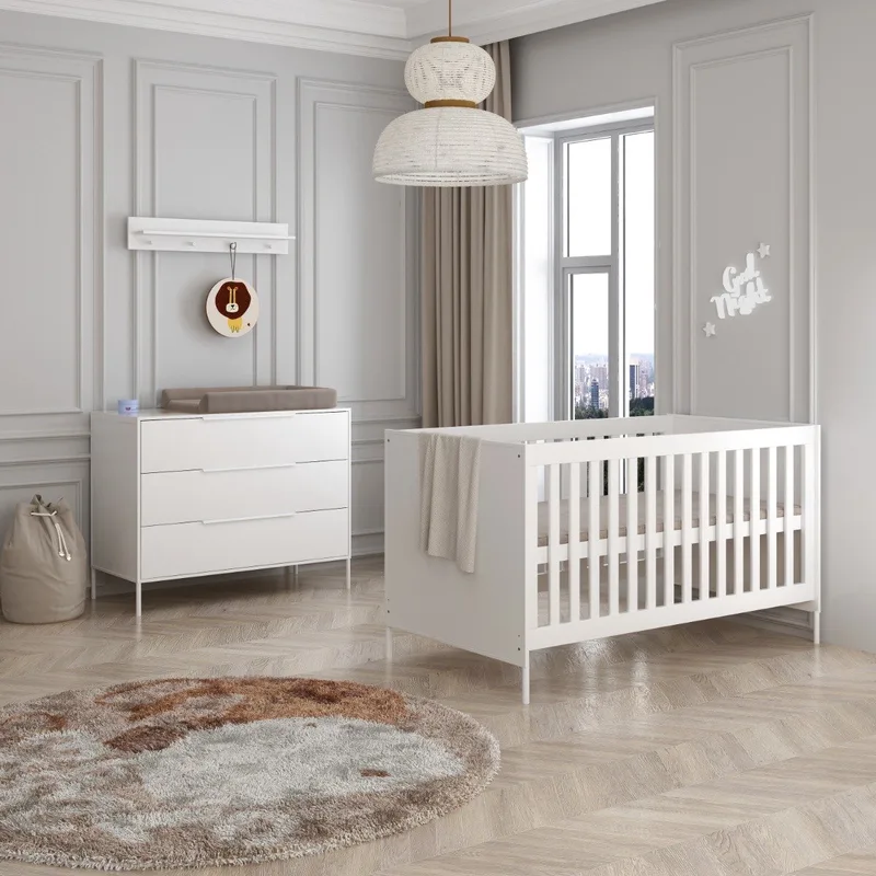 Santiago Meegroei Babykamer 2-Delig – Ledikant en Commode – Vanaf Geboorte tot ca. 5 Jaar by Born Lucky in White – product photo