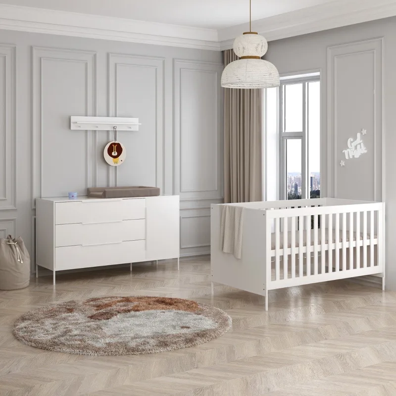 Santiago Meegroei Babykamer 2-Delig – Ledikant en XL Commode – Vanaf Geboorte tot ca. 5 Jaar by Born Lucky in White – product photo