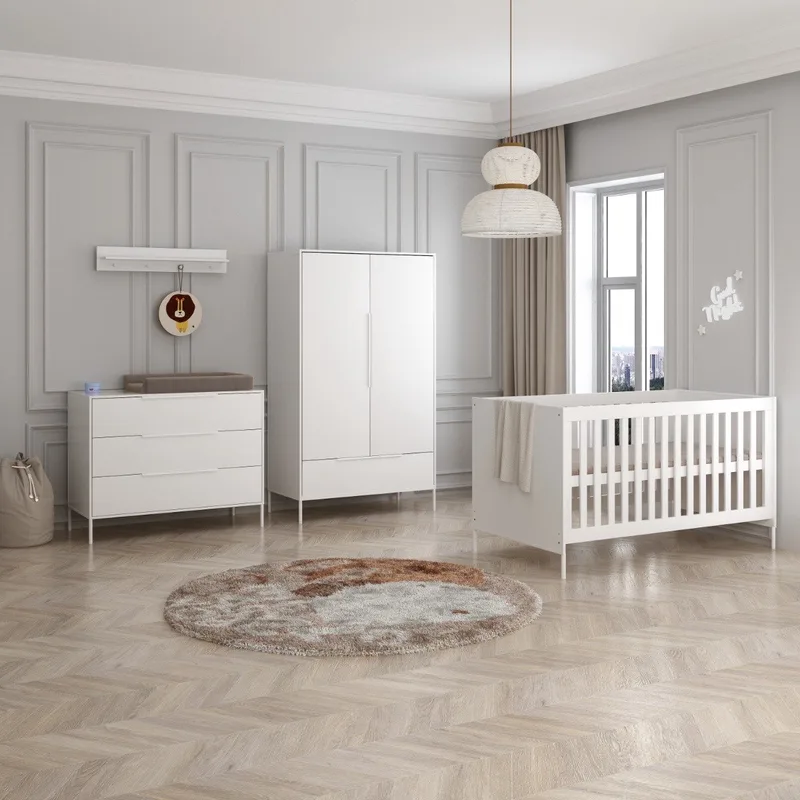 Santiago Meegroei Babykamer 3-Delig – Ledikant, Commode en Kast – Vanaf Geboorte tot ca. 5 Jaar de Born Lucky en Blanc – photo produit