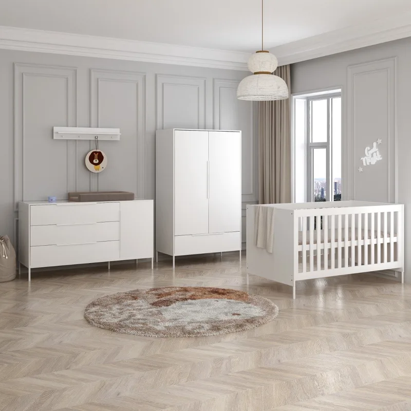 Santiago Meegroei Babykamer 3-Delig – Ledikant, XL Commode en Kast – Vanaf Geboorte tot ca. 5 Jaar by Born Lucky in White – product photo