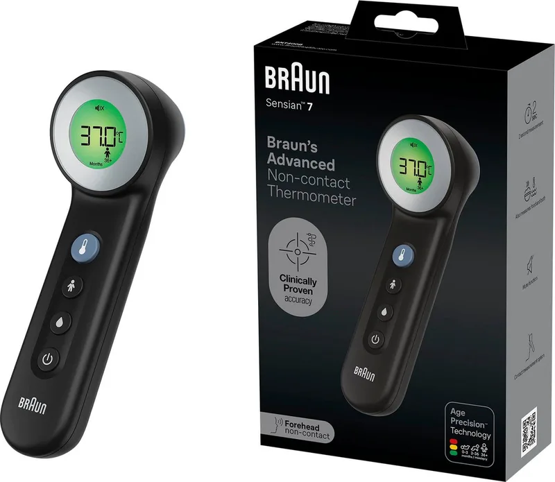 Thermometer Z/cont.+contact Age Precis.zwart van Braun in Zwart – productfoto