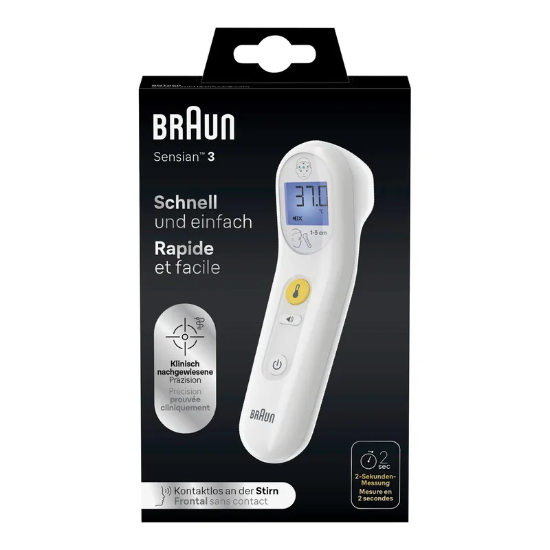 No touch Thermometer Sensian 3 BNT050WE de Braun en Jaune, 11,5 × 21,1 × 4,8 mm – photo produit