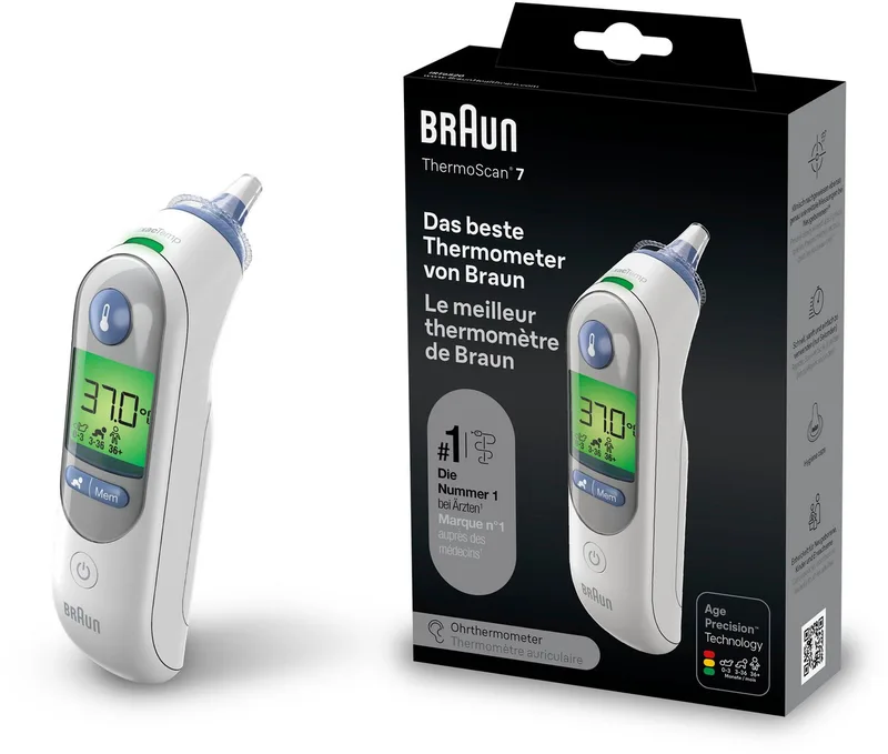 Oorthermometer ThermoScan® 7 met Age Precision®, IRT6520, geschikt voor alle leeftijdsgroepen, inclusief pasgeborenen van Braun in Wit – productfoto