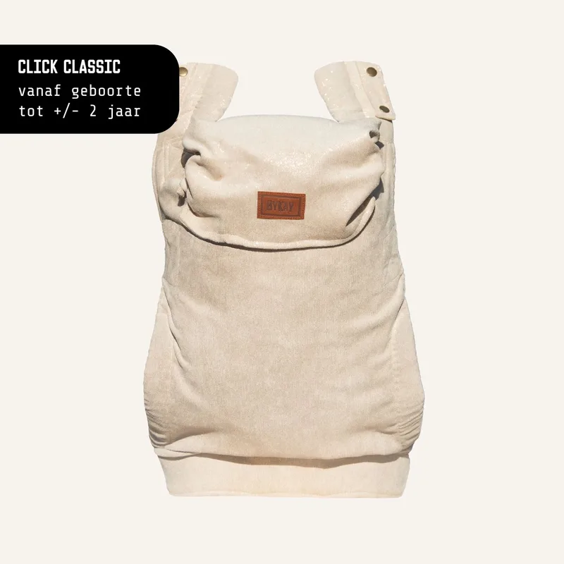 Click Classic - draagzak baby - ergonomisch - newborn tot 18kg - comfortabel en snel - Rib Gold van Bykay in Beige – productfoto