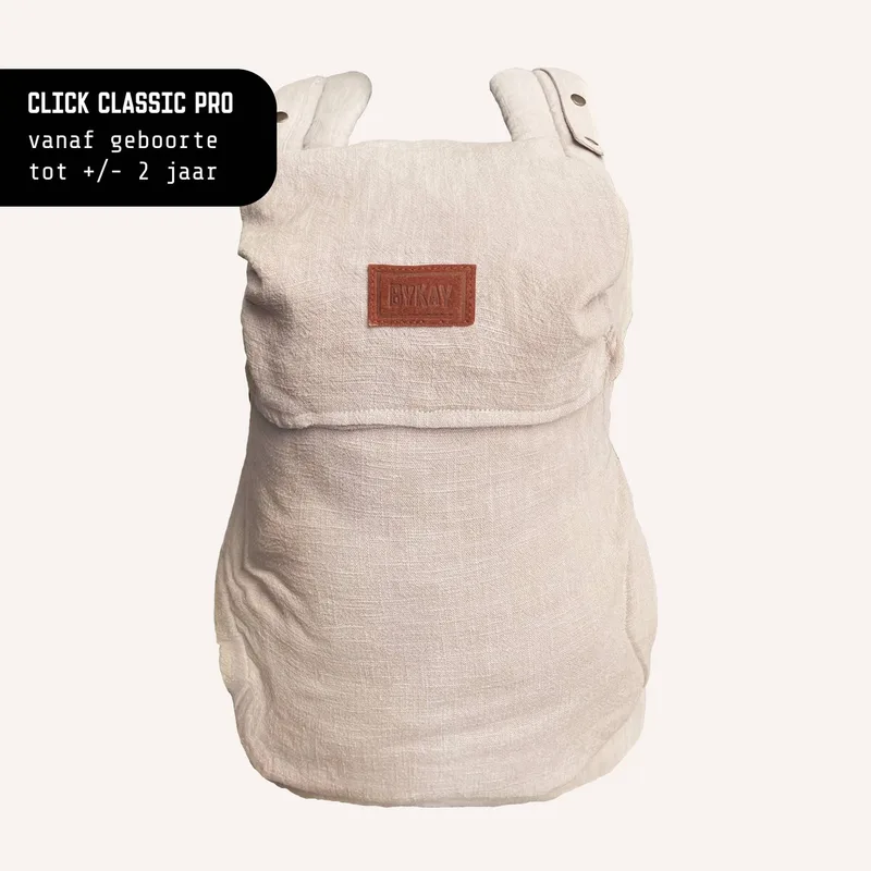 Click Classic - draagzak baby - ergonomisch - newborn tot 2 jaar - tot 18kg - comfortabel en snel - beige van Bykay in Linnen Oat – productfoto