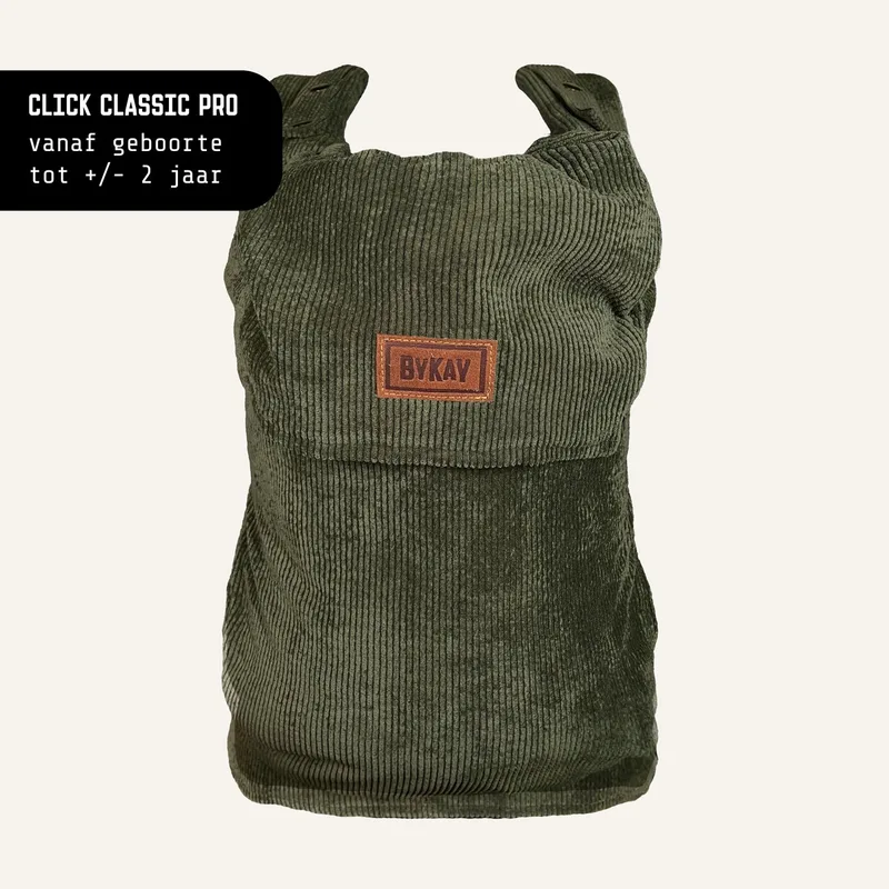 Click Classic - draagzak baby - ergonomisch - newborn tot 2 jaar - tot 18kg - comfortabel en snel - groen - Rib van Bykay in Moss Green – productfoto