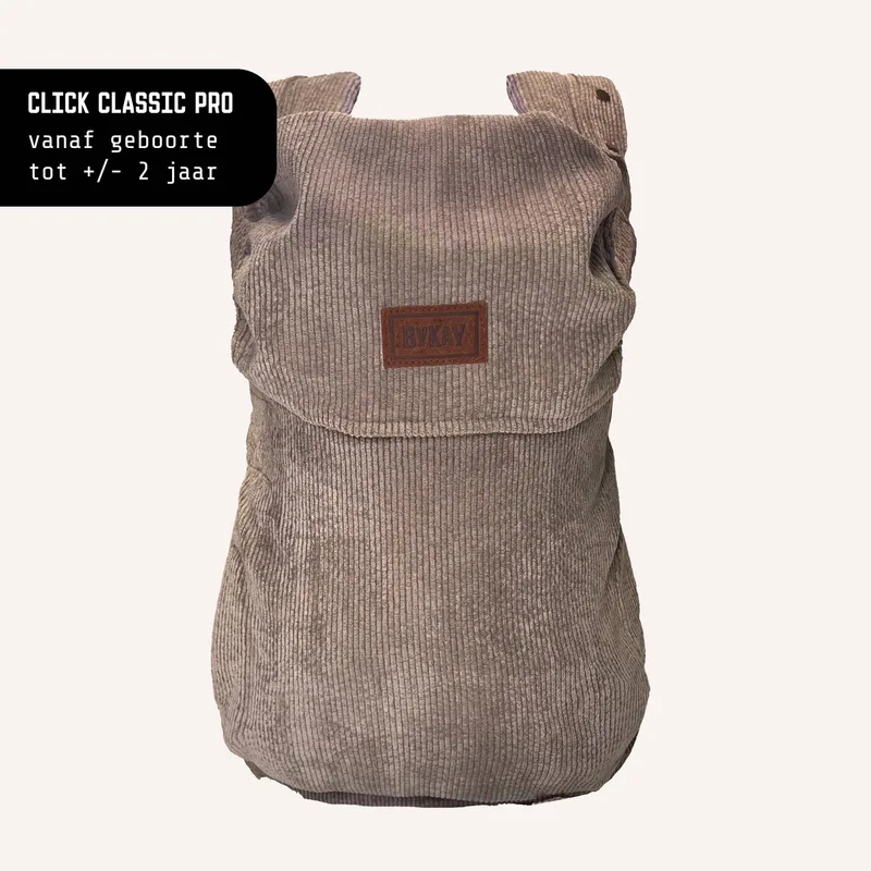 Click Classic - draagzak baby - ergonomisch - tot 18kg - newborn tot 2 jaar - comfortabel en snel - beige - Rib van Bykay in Dark Oat – productfoto