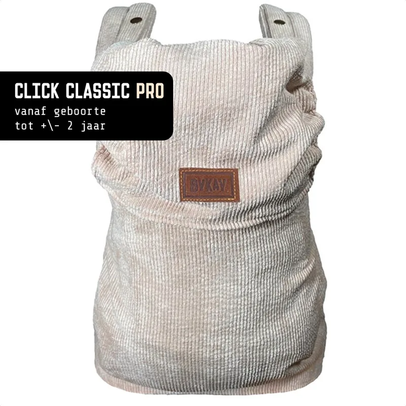 Click Classic - draagzak baby - ergonomisch - tot 18kg - newborn tot 2 jaar - comfortabel en snel - beige - Rib Almond Sand van Bykay in Almond Sand (Pro) – productfoto
