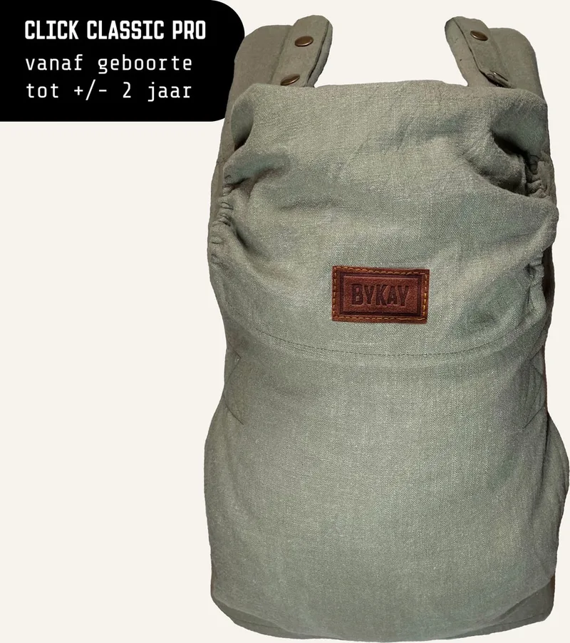 Click Classic - draagzak baby - ergonomisch - tot 18kg - newborn tot 2 jaar - comfortabel en snel - Linnen Hunter Green van Bykay in Groen – productfoto