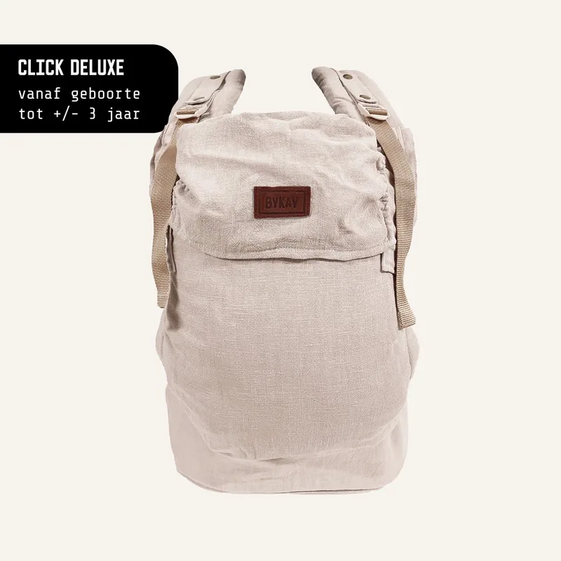 Click Deluxe - draagzak baby - ergonomisch - broekmaat 50/56 tot 104 - newborn tot 3jaar - comfortabel en snel van Bykay in Linnen Oat – productfoto