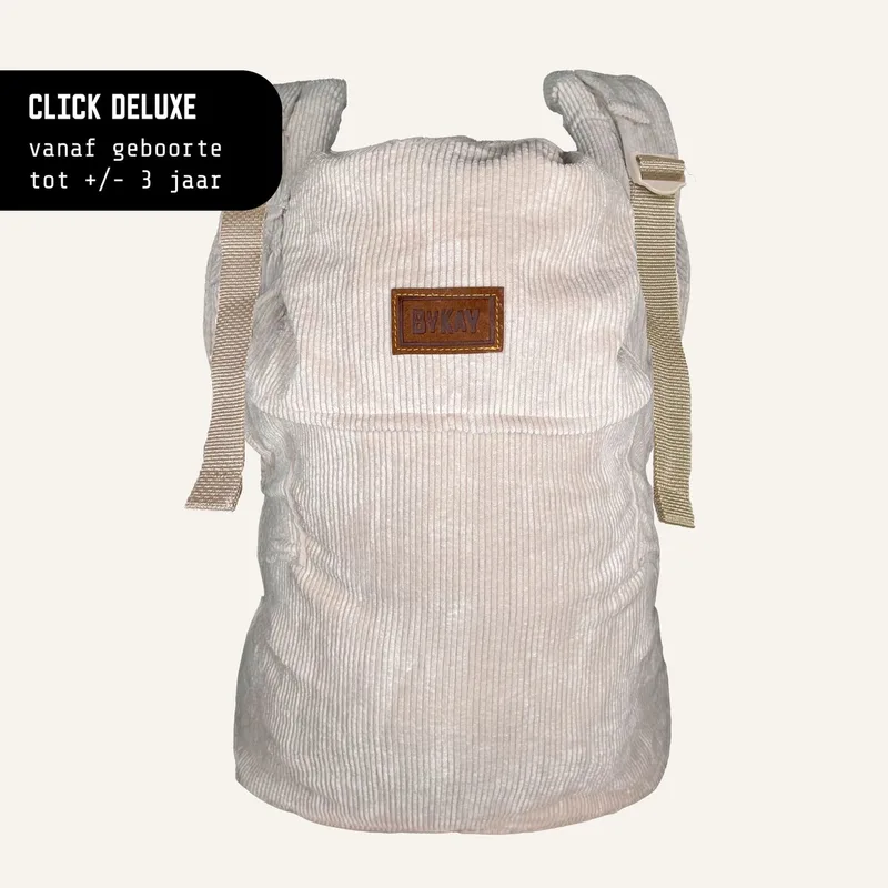Click Deluxe - draagzak baby - ergonomisch - broekmaat 50/56 tot 104- newborn tot 3 jaar - eenvoudig en snel - beige - Rib Almond Sand van Bykay in Almond Sand (Rib) – productfoto