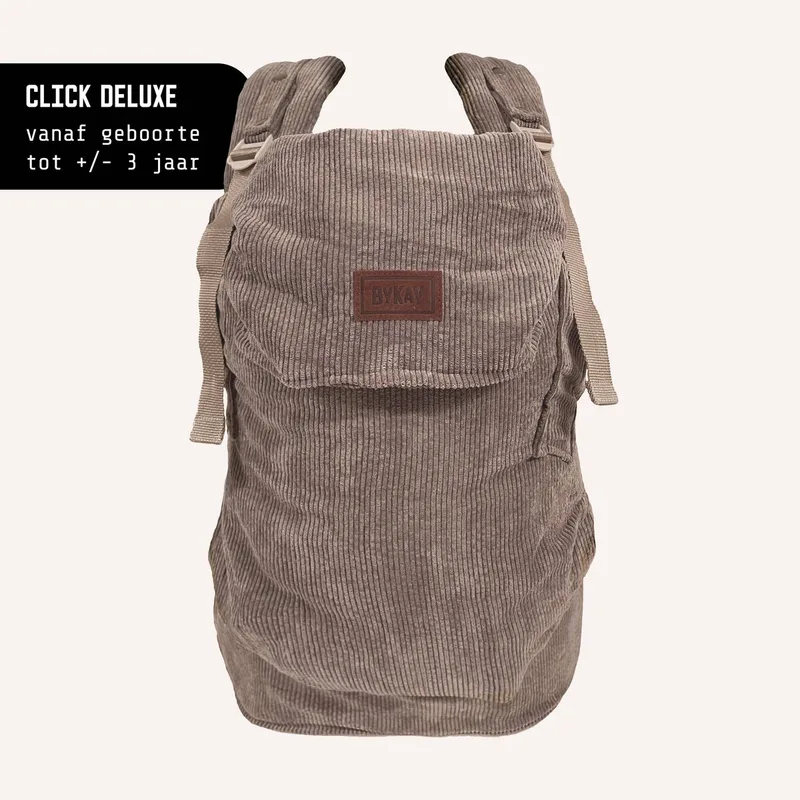 Click Deluxe - draagzak baby - ergonomisch - broekmaat 50/56 tot 104- newborn tot 3 jaar - eenvoudig en snel - Rib van Bykay in Dark Oat – productfoto