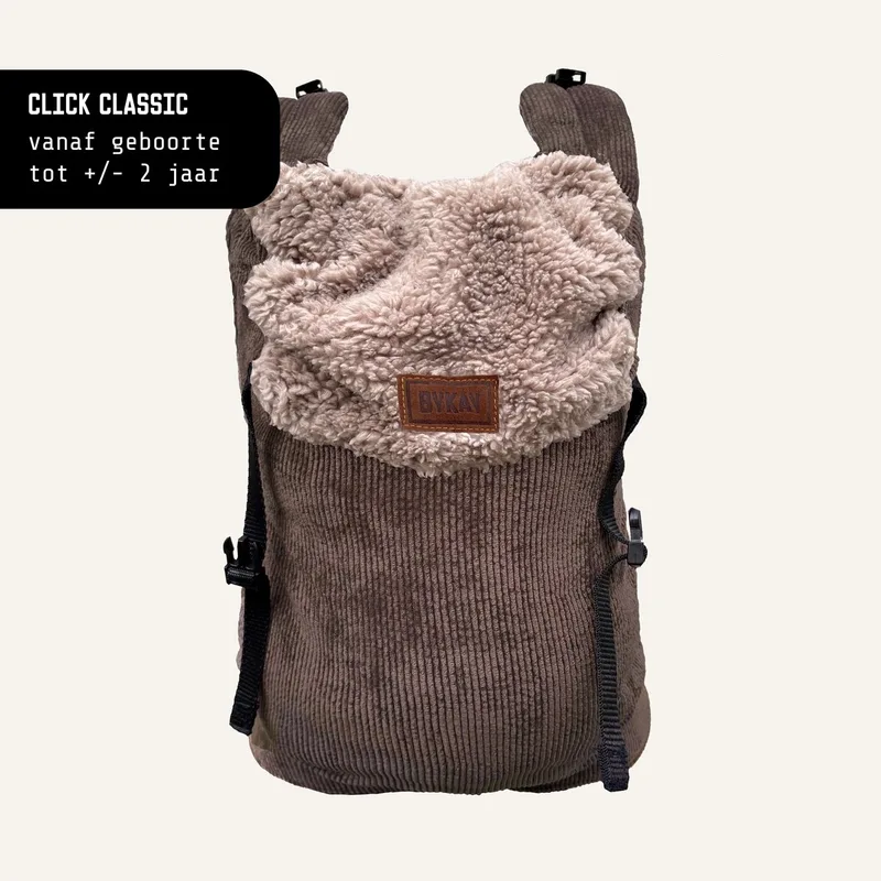 Draagzak Click Carrier Classic - Ergonomische Draagzak Baby ByKay Click Classic - draagzak baby - ergonomisch - tot 18kg - newborn tot 2 jaar - comfortabel en snel - Rib Chocolate Brown Winter van Bykay in Bruin – productfoto