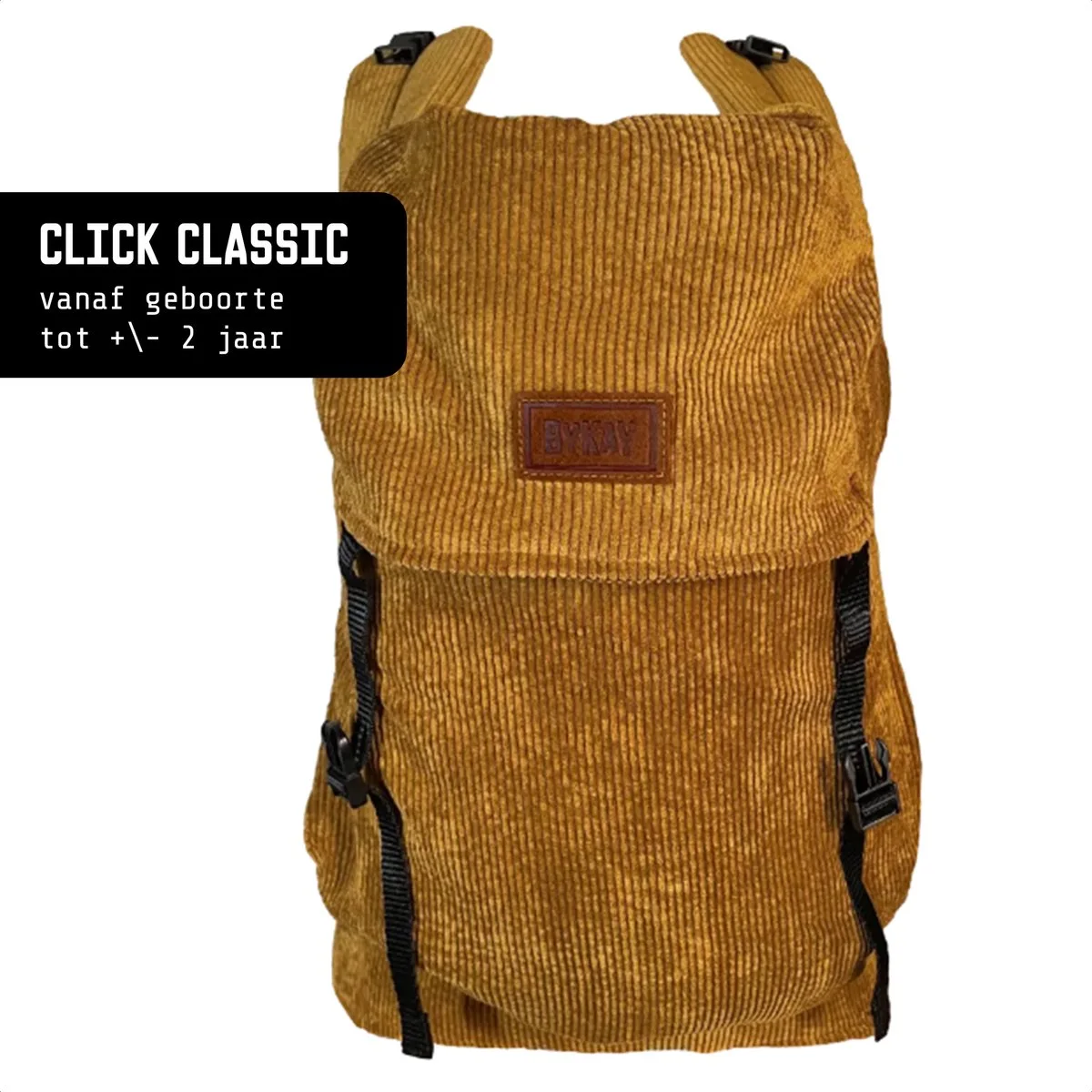 Draagzak Click Carrier Classic - Ergonomische Draagzak Baby van broekmaat 62/68 tot +/- 2 jaar - Comfortabel & Snel met Click & Go - voor Buik, Heup en Rug - Fuweel de Bykay en Mustard Brown – photo produit