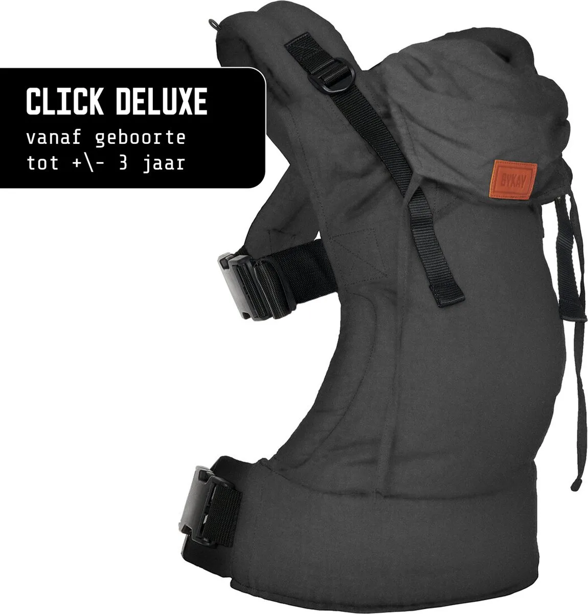 Draagzak Click Carrier Deluxe - Luxe Draagzak Draagzak Baby vanaf Geboorte tot 3 Jaar - Maximale Ondersteuning, Comfort & Ergonomie - Click & Go - voor Buik, Heup en Rug de Bykay en Steel Grey – photo produit