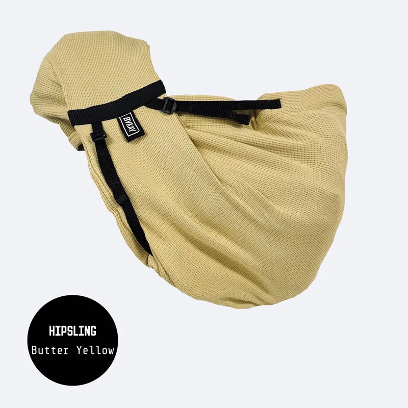 Hipsling - Heupdrager - Asymmetrische babydrager op één schouder - Voor Newborn tm 15kg - Buik- en Heupdragend van Bykay in Butter Yellow – productfoto