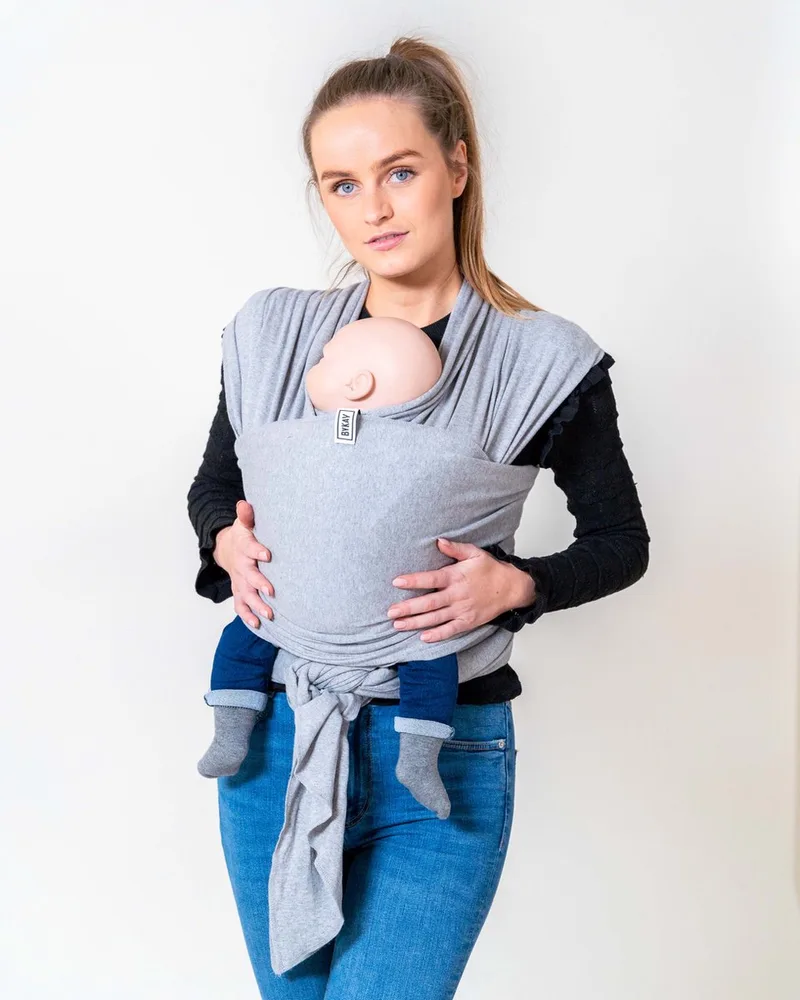 Stretchy Classic - rekbare draagdoek baby - ergonomisch - biologisch katoen - tot 10kg - one size - Grey Melee van Bykay in Grijs – productfoto