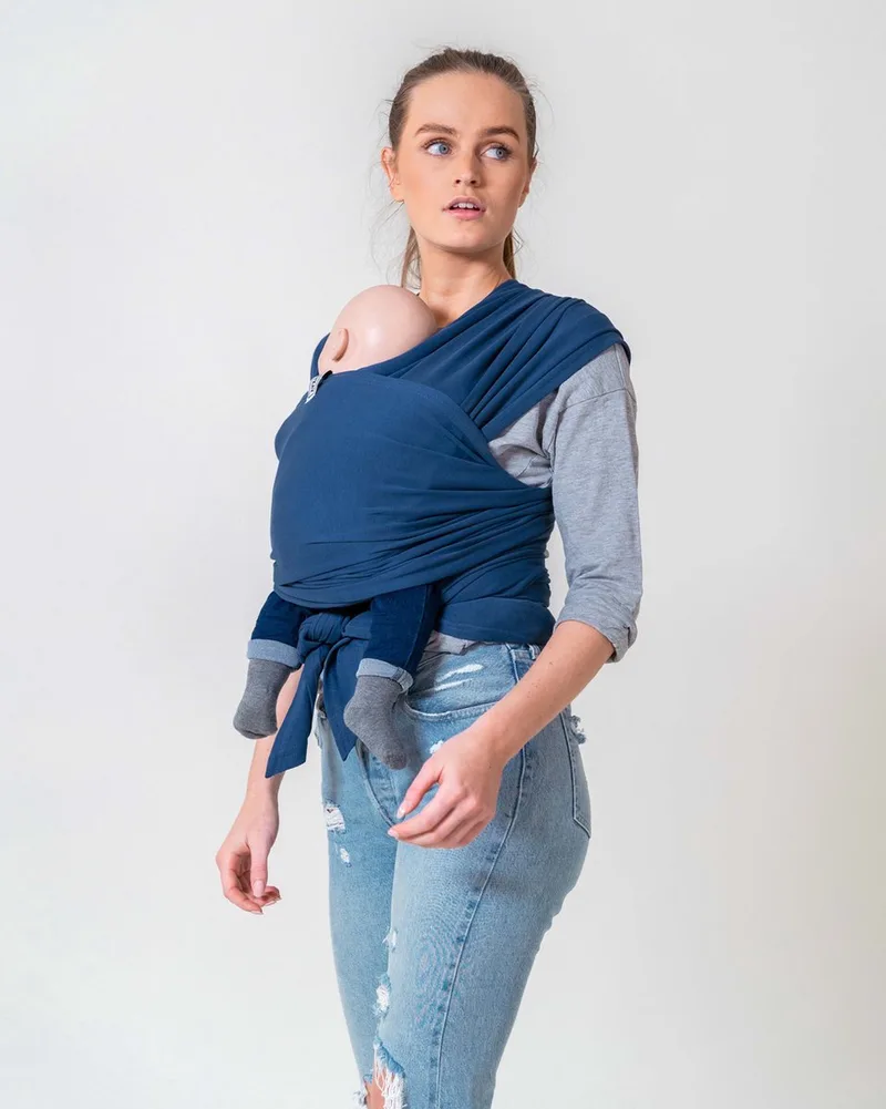 Stretchy Classic - rekbare draagdoek baby - tot 10kg - 100% biologisch katoen - one size - blauw - Jeans Blue van Bykay in Jeans Blauw – productfoto