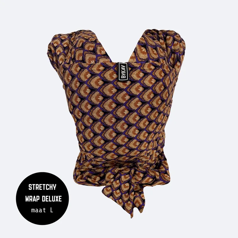 Stretchy Deluxe - rekbare draagdoek baby - ergonomisch - tot 18kg - Arti Feathers - maat L van Bykay in Arti Feathers (L) – productfoto