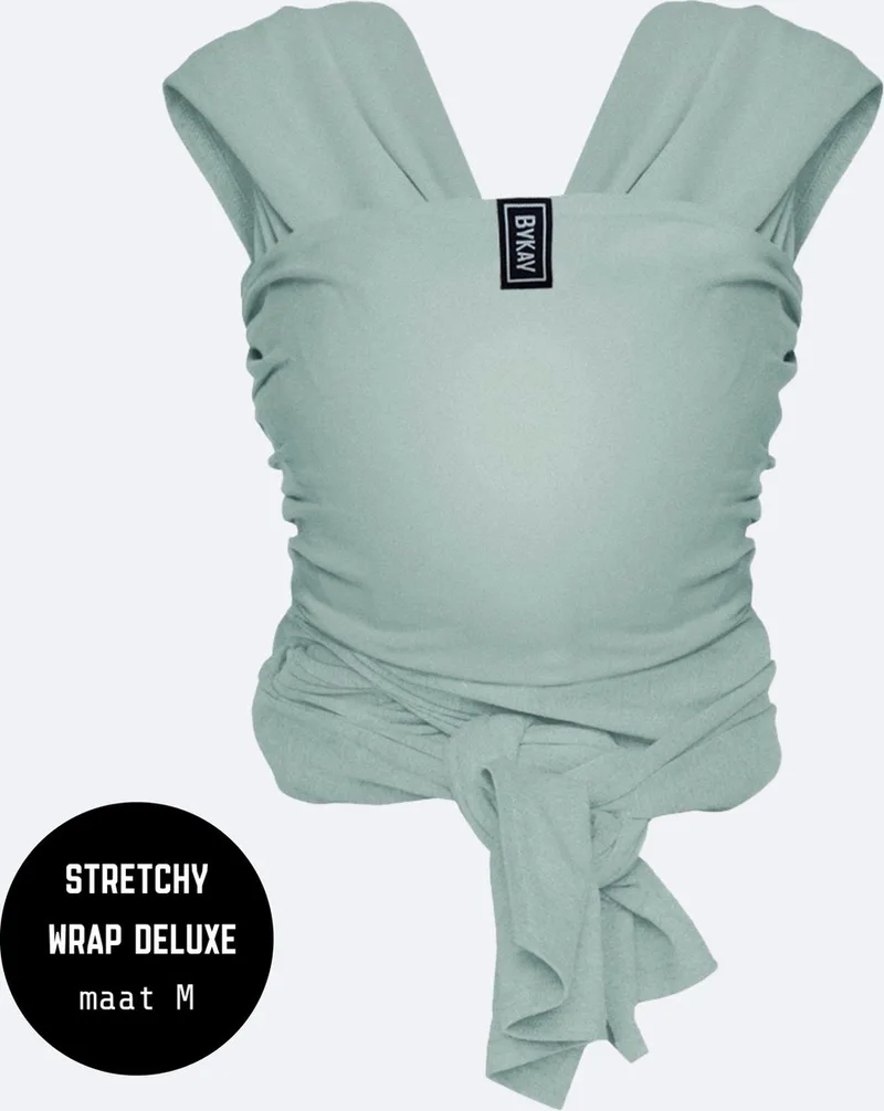 Stretchy Deluxe - rekbare draagdoek newborn - ergonomisch - tot 18kg - 100% biologisch katoen - Minty Grey - maat M by Bykay in Minty Grey (M) – product photo