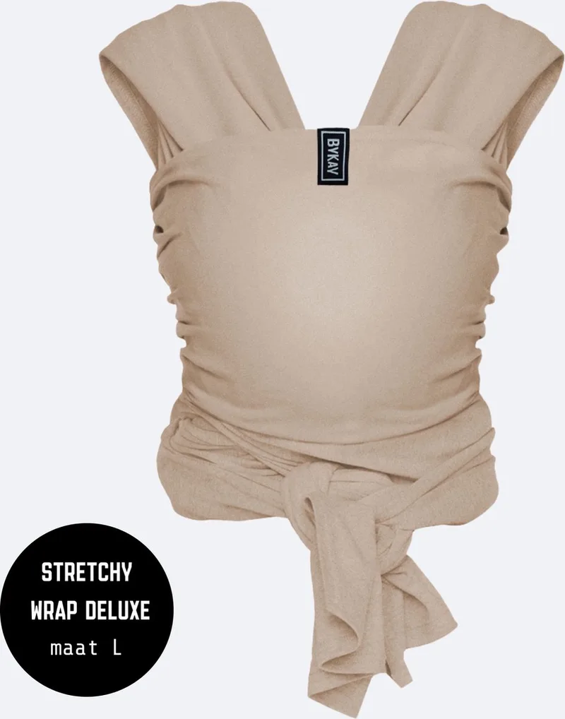 Stretchy Deluxe - rekbare draagdoek voor newborn - ergonomisch - tot 18kg - 100% biologisch katoen - beige - maat L van Bykay in Sand – productfoto