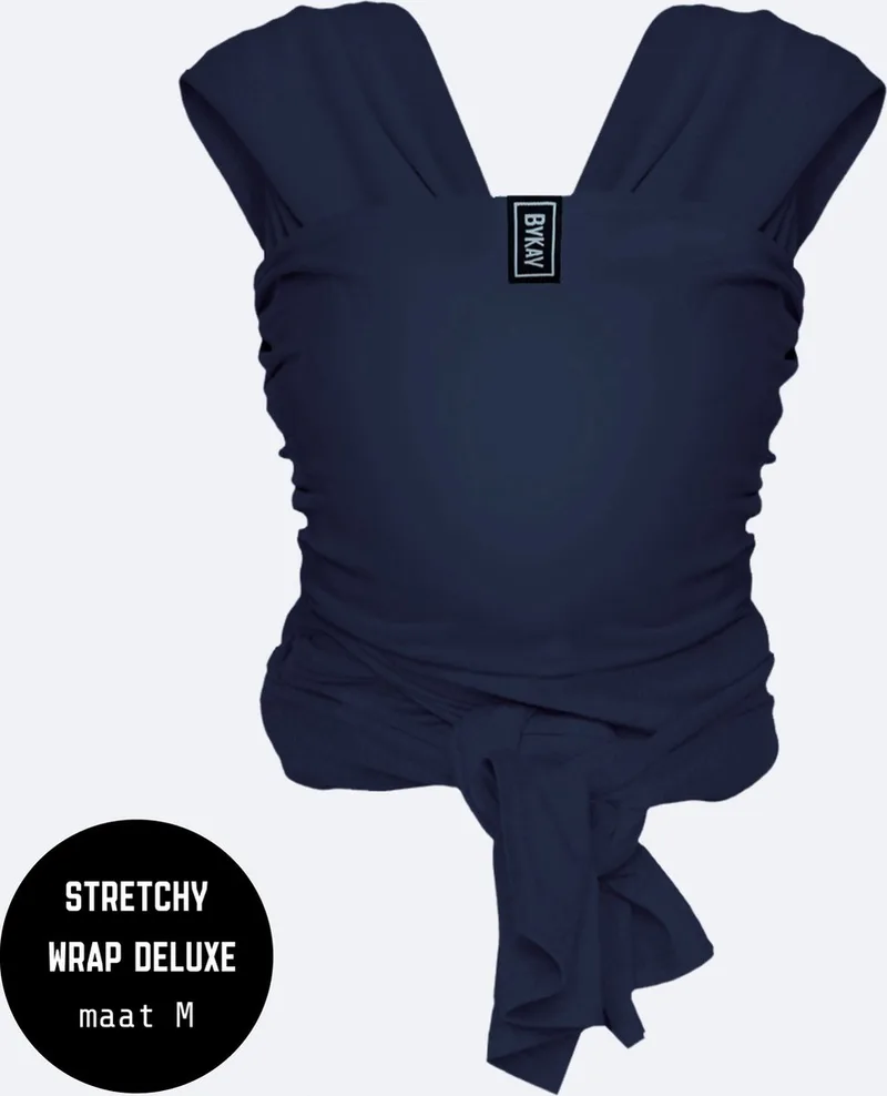 Stretchy Deluxe - rekbare draagdoek voor newborn - ergonomisch - tot 18kg - 100% biologisch katoen - blauw - Navy - maat M van Bykay in Blauw (M) – productfoto