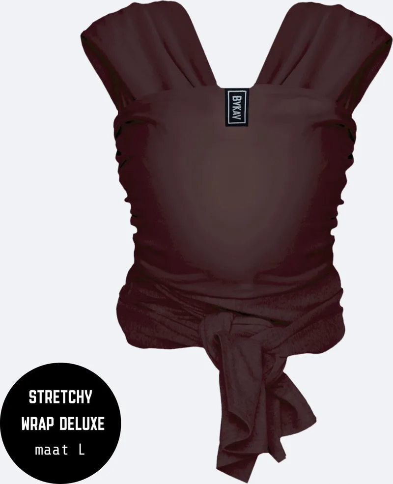 Stretchy Deluxe - rekbare draagdoek voor newborn - ergonomisch - tot 18kg - 100% biologisch katoen - chocolade bruin - maat L van Bykay in Bruin (L) – productfoto