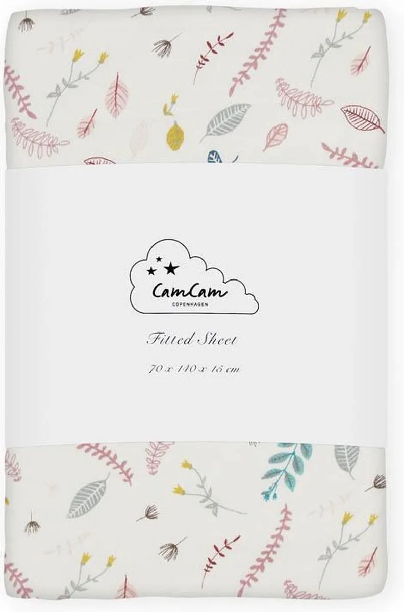 Hoeslaken Meegroeibed Pressed Leaves Rose 70x140 CamCam van Cam Cam Copenhagen in Meerkleurig – productfoto