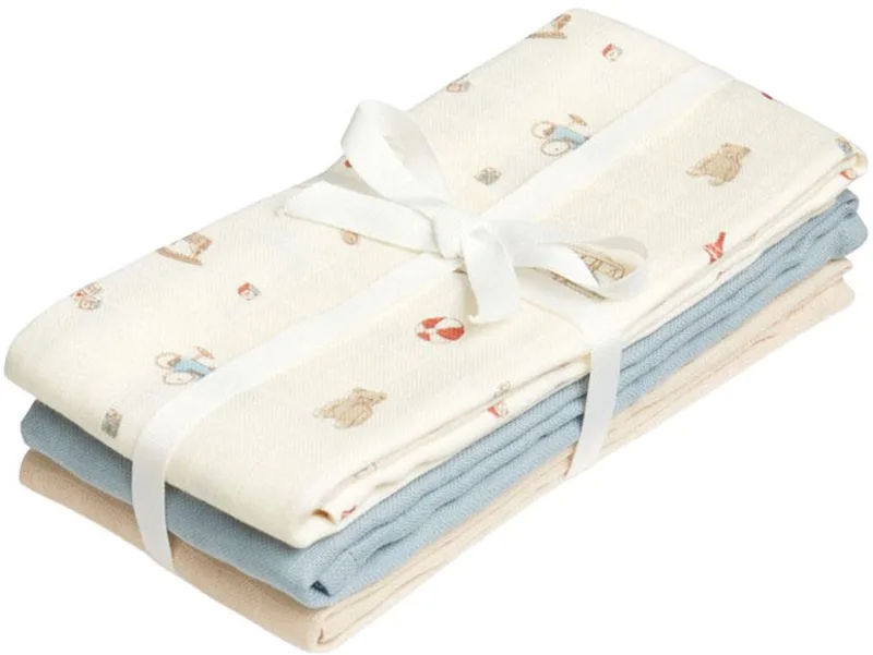 Hydrofiele Doeken - 3 Stuks - Vintage Toys - 70 x 70 cm van Cam Cam Copenhagen in Blauw licht – productfoto
