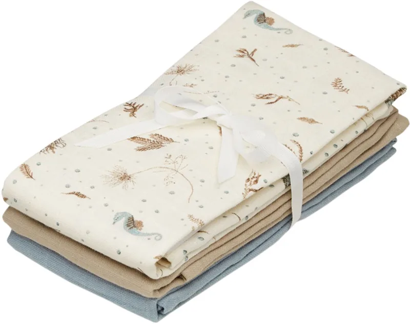 Muslin Sea Garden Doeken Set - 3 Stuks - 70 x 70 cm by Cam Cam Copenhagen in Blauw 2 – product photo